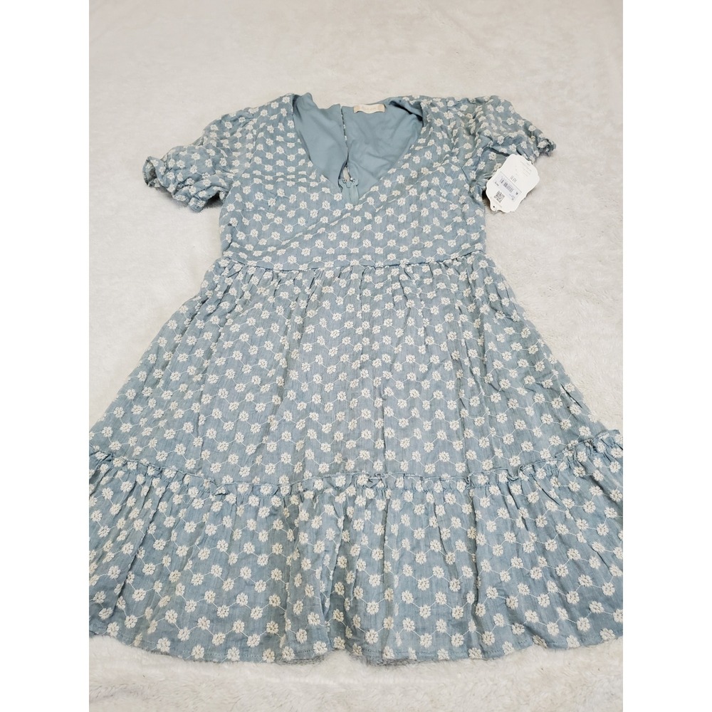 NWT Altar'd State Blue White Ditsy Floral Babydoll Dress Medium Prairie Boho